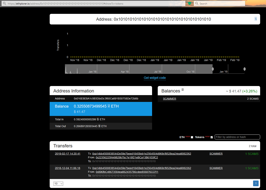 Checking address in Ethplorer.io