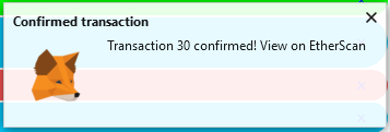 MetaMask popup saying Transaction Confirmed