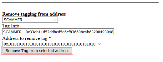 Press "Remove Tag from selected address" button