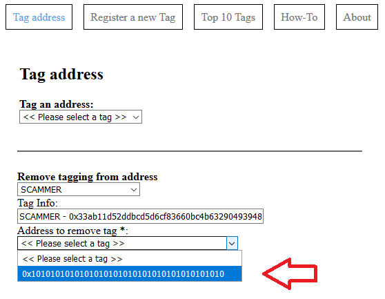 Select the address to remove tagging from