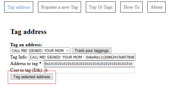 Press "Tag selected address" button