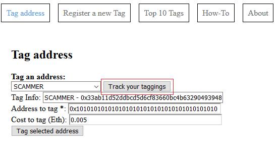 Press the Track your taggings button