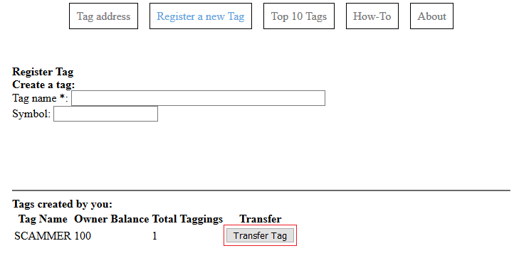 Press "Transfer Tag" button on the line of the tag to transfer